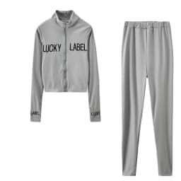 2026 Women's High-Necked 2-Piece Sport Suit with Embroidered Letters And Zipper Detail