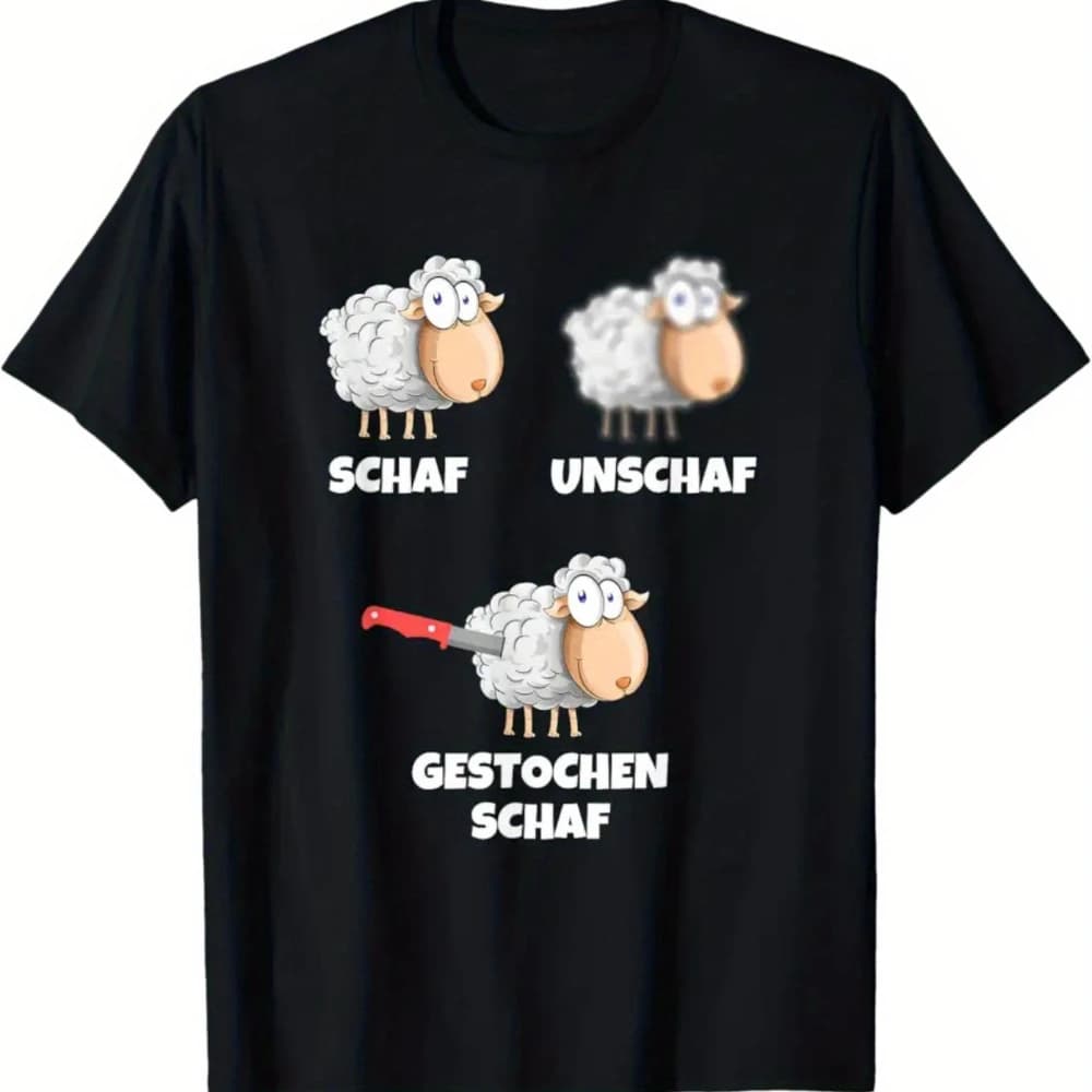 Funny German Unschaf T-Shirt Humorous SCHAF Lettering Sheep Graphic Tee Casual Short Sleeve Quick-dry T-Shirt