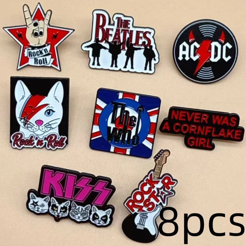 8pcs Unisex Cartoon Rock Music Band Enamel Pin Collection Fashion Lapel Brooches for Backpacks And Costumes