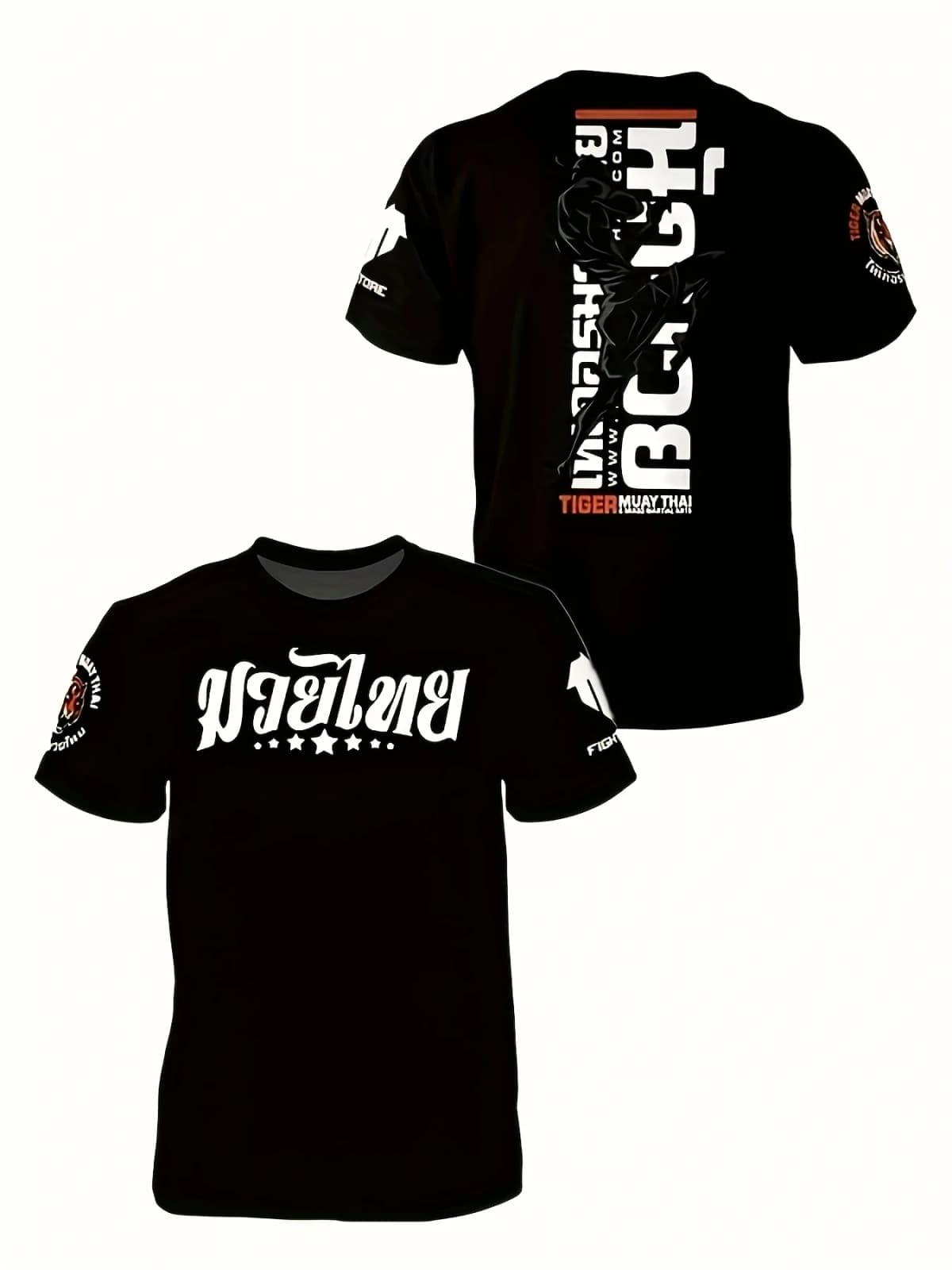 Muay Thai Black Cotton TShirt Athletic Streetwear Men Fitness Muscle Tee