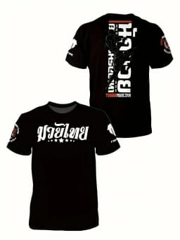 Muay Thai Black Cotton TShirt Athletic Streetwear Men Fitness Muscle Tee