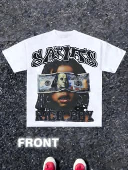 Trendy Men's Summer Gothic Wealth Cartoon Letter Printed Comfortable Breathable Round Neck T-shirt Outdoor Street Top