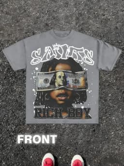 Trendy Men's Summer Gothic Wealth Cartoon Letter Printed Comfortable Breathable Round Neck T-shirt Outdoor Street Top