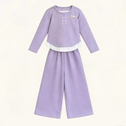 Children's Set 2026 Girls' Spring and Autumn Korean Edition Soft Sticky Fake Two piece Top+Wide Leg Pants Casual Set