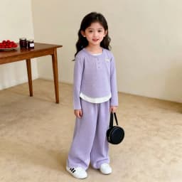 Children's Set 2026 Girls' Spring and Autumn Korean Edition Soft Sticky Fake Two piece Top+Wide Leg Pants Casual Set