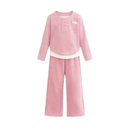Children's Set 2026 Girls' Spring and Autumn Korean Edition Soft Sticky Fake Two piece Top+Wide Leg Pants Casual Set