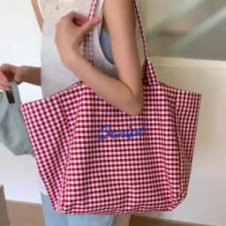 (Custom Embroidery) Women's Tote Bag, Personalized Embroidered Simple Plaid Canvas Bag, Original Niche Versatile Large-Capacity Tote Bag for Commuting, Student Shoulder Bag for Class