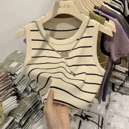 Women Tank Top & Camis New Basic Bottoming Striped Chain Elasticity Vests Summer 2026 Wild Crop Tops