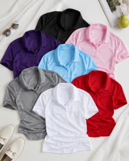 Women Solid Color Polo Shirt Summer Casual Cool Feeling Antibacterial Tops Breathable Short-sleeved Lapel Slim Fit 2025 Clothes
