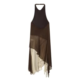 European and American style spring and summer new product women's hanging neck collar asymmetrical splicing dress
