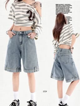 Women's 2026 Summer New Knee Length Denim Shorts Loose Wide Leg Retro Washed Casual Breathable Straight Leg Pants Streetwear