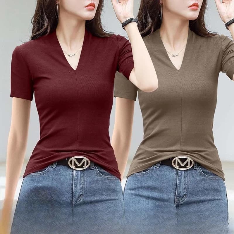 V Neck Short Sleeve Tee Women Hot Girl Fashion Slim Fit Soft Casual Short Sleeve Tops Streetwear Style for Daily Summer Outfits