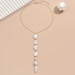Baroque Pearl Y-Shape Necklace for Women Long Tassel Design Luxurious Bohemian Style Versatile Collarbone Chain for Beach Vacati