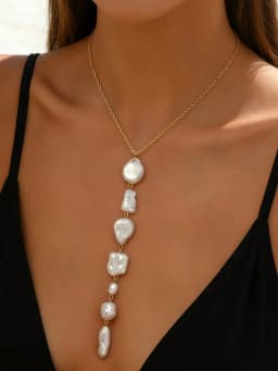 Baroque Pearl Y-Shape Necklace for Women Long Tassel Design Luxurious Bohemian Style Versatile Collarbone Chain for Beach Vacati