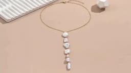 Baroque Pearl Y-Shape Necklace for Women Long Tassel Design Luxurious Bohemian Style Versatile Collarbone Chain for Beach Vacati