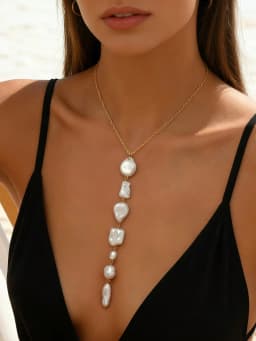 Baroque Pearl Y-Shape Necklace for Women Long Tassel Design Luxurious Bohemian Style Versatile Collarbone Chain for Beach Vacati