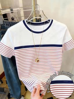 Ladies' Casual Striped Printed Short Sleeved Fashionable Simple Italian Graphic T-Shirt Vacation Tee Summer Women'S T-Shirt