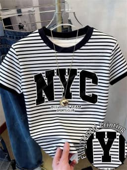 Ladies' Casual Striped Printed Short Sleeved Fashionable Simple Italian Graphic T-Shirt Vacation Tee Summer Women'S T-Shirt