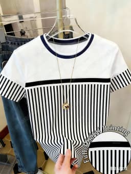 Ladies' Casual Striped Printed Short Sleeved Fashionable Simple Italian Graphic T-Shirt Vacation Tee Summer Women'S T-Shirt