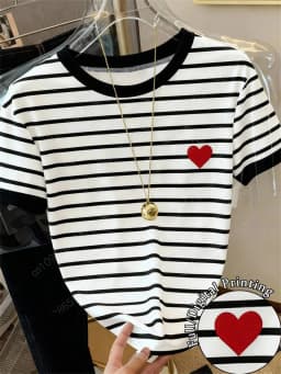 Ladies' Casual Striped Printed Short Sleeved Fashionable Simple Italian Graphic T-Shirt Vacation Tee Summer Women'S T-Shirt
