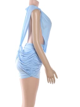 Beyprern Summer Women's Sexy Ruched Wrap Bodycon Mini Dress Deep V Neck Backless Hollow Out Sleeveless Skinny Vestidos