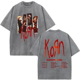 Korn Tour 2026 Merch Vintage Washed T Shirt Fan Gifts Metal Gothic Rock Band T Shirts Men Casual Oversized Short Sleeve T-shirt
