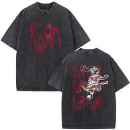 Korn Tour 2026 Merch Vintage Washed T Shirt Fan Gifts Metal Gothic Rock Band T Shirts Men Casual Oversized Short Sleeve T-shirt