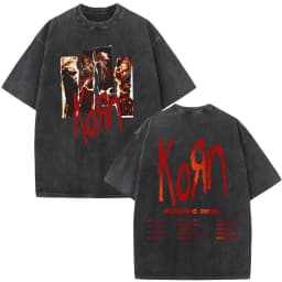 Korn Tour 2026 Merch Vintage Washed T Shirt Fan Gifts Metal Gothic Rock Band T Shirts Men Casual Oversized Short Sleeve T-shirt