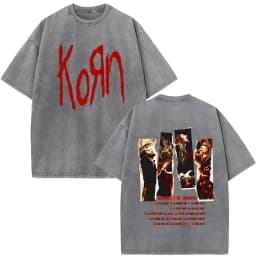 Korn Tour 2026 Merch Vintage Washed T Shirt Fan Gifts Metal Gothic Rock Band T Shirts Men Casual Oversized Short Sleeve T-shirt