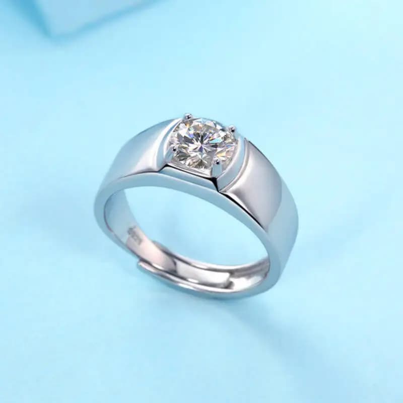 High Quality 925 Sterling Silver VVS D Color Moissanite Promise Wedding Band For Men, Adjustable Finger Ring