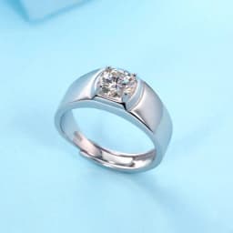High Quality 925 Sterling Silver VVS D Color Moissanite Promise Wedding Band For Men, Adjustable Finger Ring