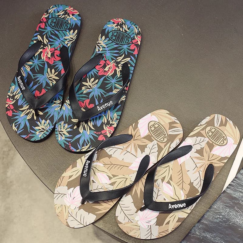 Hawaii Print Slippers Men Flip Flops Beach Sandals Non-Slip Flat Shoes Casual Slipper Indoor House Shoes for Men Outdoor Slides