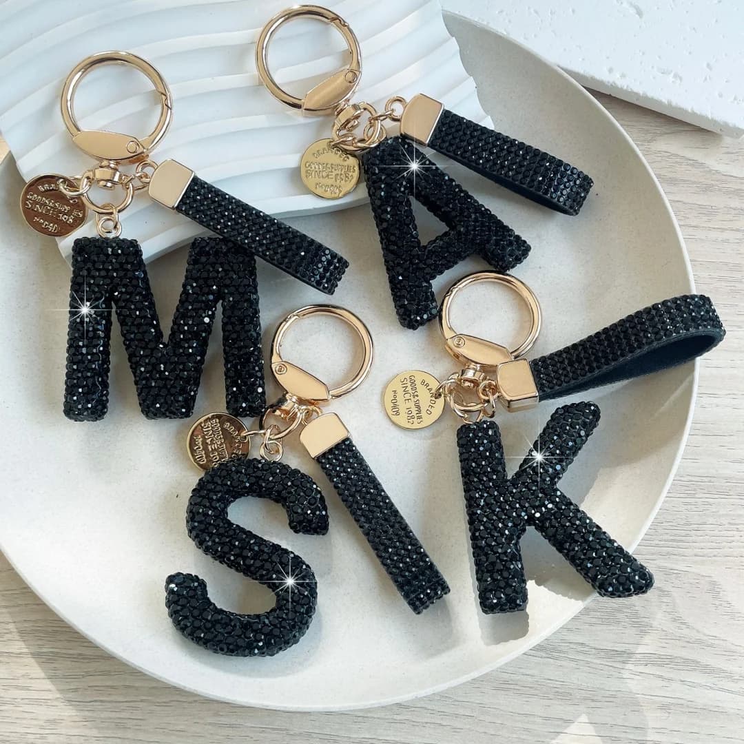 26-Letter Creative Rhinestone Keychain, Cross-Border Trendy Bag Charm & Car Key Accessory
