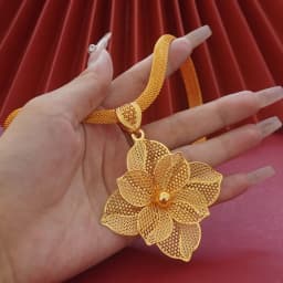 18K Gold Plated Hollow Flower Jewelry Set for Women Mesh Choker Necklace Large Floral Dangle Earrings Dubai African Style