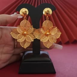 18K Gold Plated Hollow Flower Jewelry Set for Women Mesh Choker Necklace Large Floral Dangle Earrings Dubai African Style