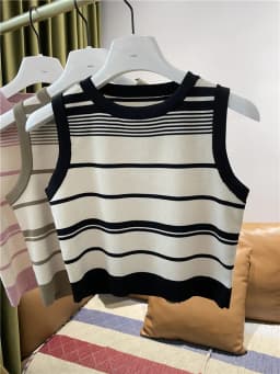 Fashion Stripe Blocking Korean Style Knitted Striped Crop Tops 2026 Sexy Short Top Women's Sleeveless O Neck Versatile Tank Tops