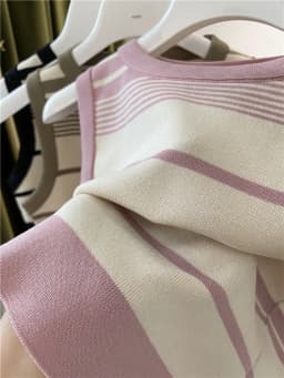 Fashion Stripe Blocking Korean Style Knitted Striped Crop Tops 2026 Sexy Short Top Women's Sleeveless O Neck Versatile Tank Tops