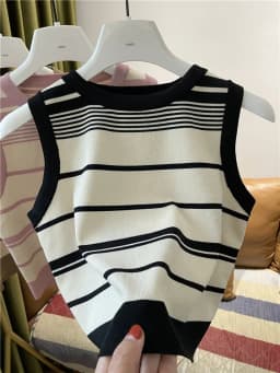 Fashion Stripe Blocking Korean Style Knitted Striped Crop Tops 2026 Sexy Short Top Women's Sleeveless O Neck Versatile Tank Tops