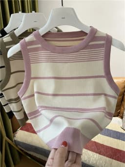 Fashion Stripe Blocking Korean Style Knitted Striped Crop Tops 2026 Sexy Short Top Women's Sleeveless O Neck Versatile Tank Tops