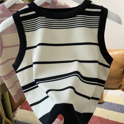 Fashion Stripe Blocking Korean Style Knitted Striped Crop Tops 2026 Sexy Short Top Women's Sleeveless O Neck Versatile Tank Tops