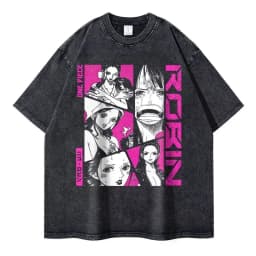 2026 New Roronoa Zoro T-shirts Vintage Washed Anime One P-Piece T-shirt Streetwear Luffy Manga Tops Tees Cotton Summer
