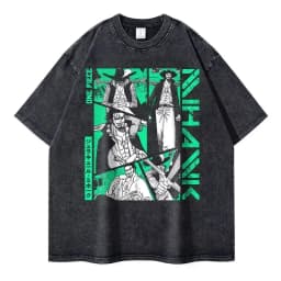 2026 New Roronoa Zoro T-shirts Vintage Washed Anime One P-Piece T-shirt Streetwear Luffy Manga Tops Tees Cotton Summer