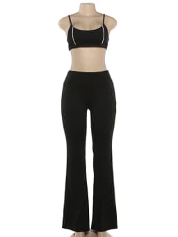 Kliou Line Patchwork 2 Piece Set Woman Square Collar Backless Camisole Tops+Elastic Waist Long Pants High Street Fashion Outfits
