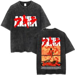 Washed Vintage Anime Akira T Shirts Japanese Science Fiction Cartoon Movie Shima Tetsuo T-shirt Men 90s Manga Oversized T-shirts