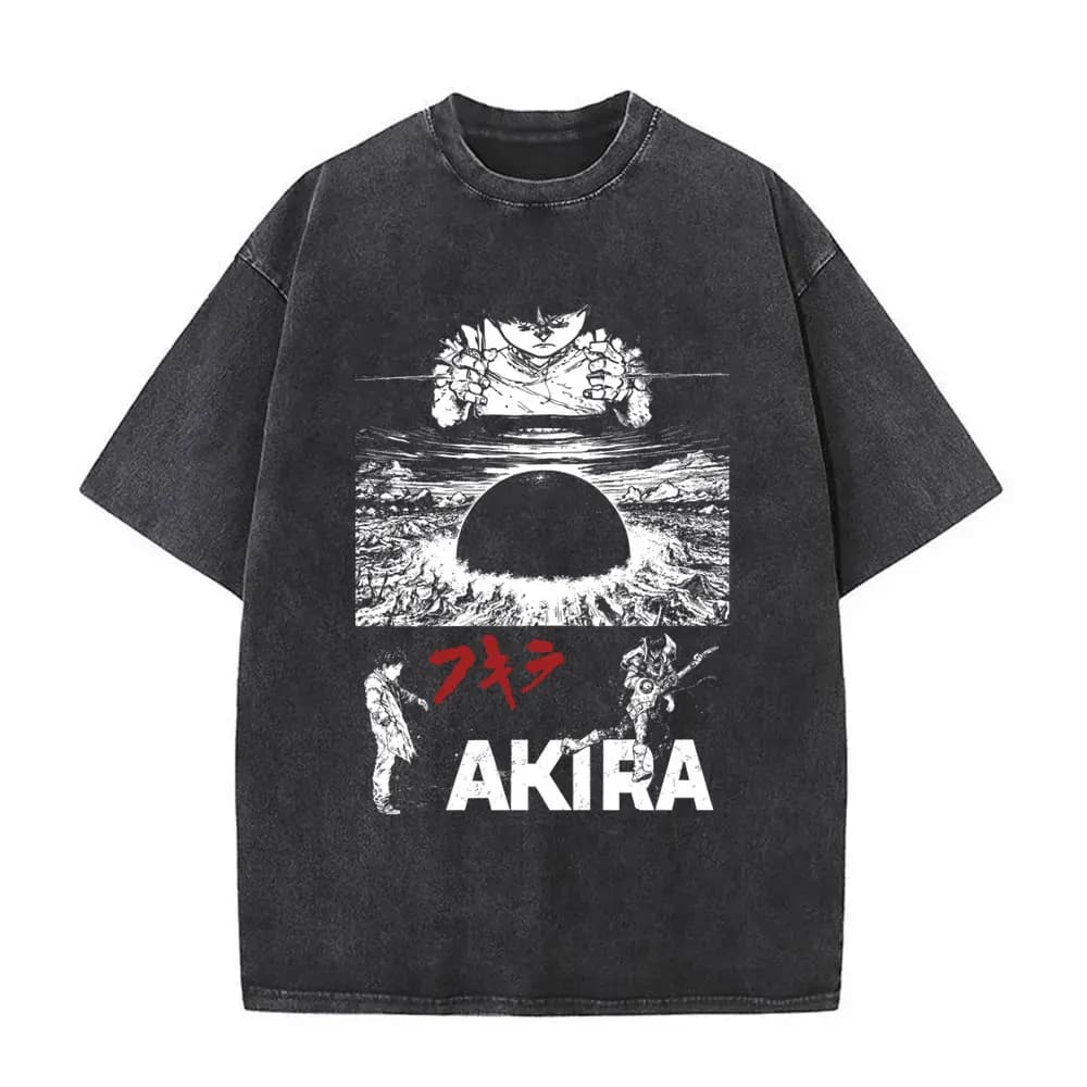 Washed Vintage Anime Akira T Shirts Japanese Science Fiction Cartoon Movie Shima Tetsuo T-shirt Men 90s Manga Oversized T-shirts