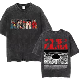 Washed Vintage Anime Akira T Shirts Japanese Science Fiction Cartoon Movie Shima Tetsuo T-shirt Men 90s Manga Oversized T-shirts