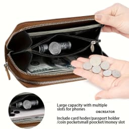 New Multifunctional Long Wallet, Leather Zipper Wallet, Men's Simple Design Business Clutch, Phone Bag