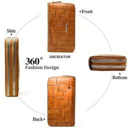 New Multifunctional Long Wallet, Leather Zipper Wallet, Men's Simple Design Business Clutch, Phone Bag