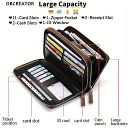 New Multifunctional Long Wallet, Leather Zipper Wallet, Men's Simple Design Business Clutch, Phone Bag