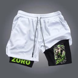 One Piece Men's Shorts Double Layer 2-in-1 Shorts Roronoa Zoro Japanese Anime Summer and Autumn Fake Two-piece Gym Pants